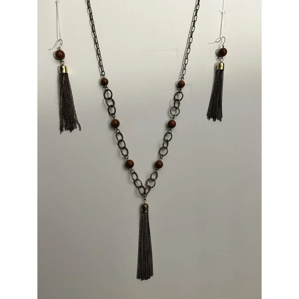 1960’s Boho Chic style Red Jasper Necklace & Earrings Retro Vintage